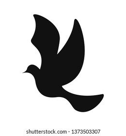Silhouette of a flying dove. Dove in flight, silhouette dove on white background. Silhouette of a flying birds. Vector illustration.