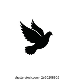Silhouette of a flying dove representing peace freedom and spiritual symbolism on white background