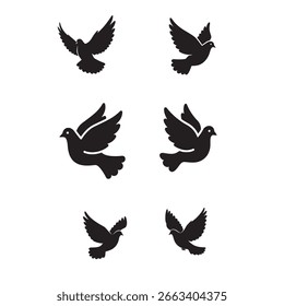 Silhouette flying doves vector set