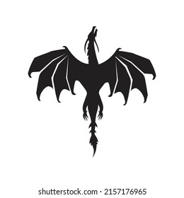 silhouette of flying dragon vector illustration, Stylized image of Dragons in black and white.