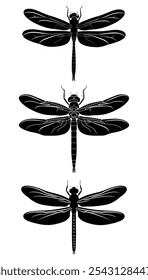 Silhouette of a Flying Dragonfly for Nature and Insect Designs