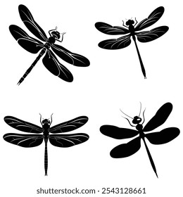 Silhouette of a Flying Dragonfly for Nature and Insect Designs