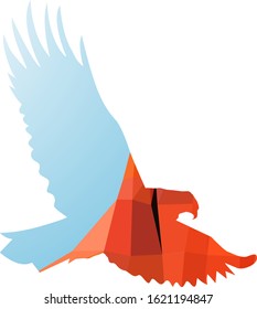 Silhouette of flying eagle with double exposure of western rocks and blue sky.