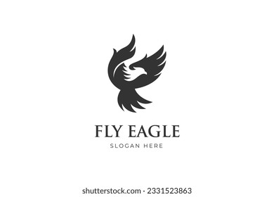 silhouette flying eagle logo illustration, animal phoenix bird logo graphic element, icon design