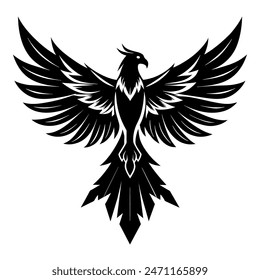 Silhouette flying eagle logo illustration, animal phoenix bird logo graphic element, icon design