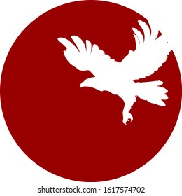 Silhouette of a flying eagle in red circle. Vector illustration.