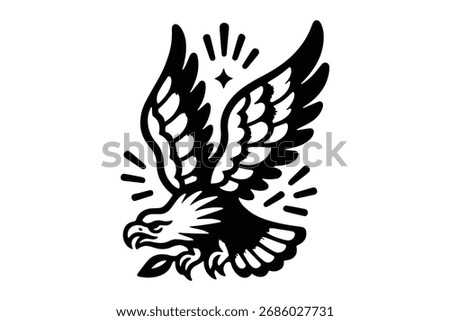 Silhouette of a flying eagle.Vector illustration isolated on white background.