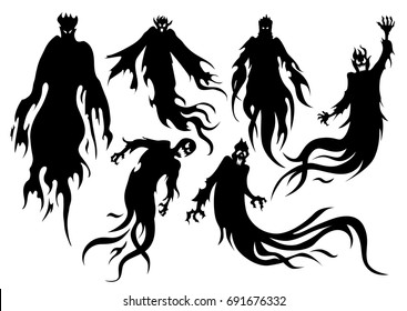 Silhouette of flying evil spirit in vector style collection. Graphic resource about ghost and fantasy.