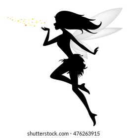 silhouette of flying fairy with flower for you design