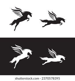 silhouette of Flying horse with Black And White Colors