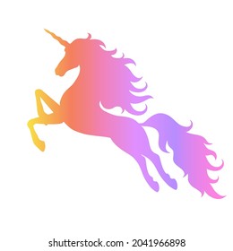 Silhouette of a flying, jumping unicorn. Rainbow silhouette isolated on white background.Element for creating design and decoration.