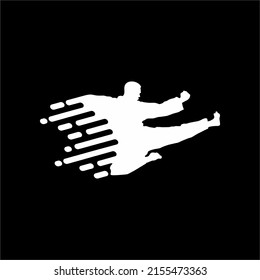 Silhouette of Flying Martial Artist Kick (Taekwondo, Karate, Pencak Silat, Kungfu) for Logo or Graphic Design Element. Vector Illustration