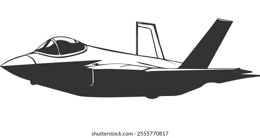 Silhouette of a flying military aircraft F-35 black color icon.