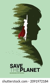 Silhouette of flying with Natural forest inside silhouette man head. background for take care and save the environment.
