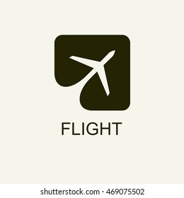 Silhouette of flying plane in the square. Template for logo, emblem.