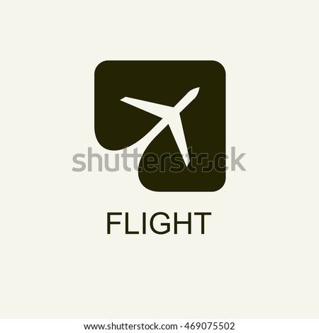 Silhouette of flying plane in the square. Template for logo, emblem.