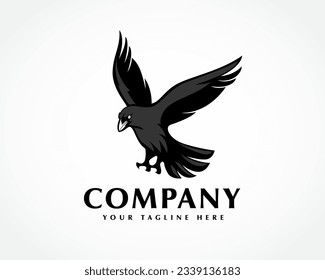 silhouette flying raven bird landing logo symbol design template illustration inspiration