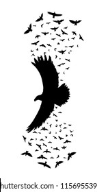 Silhouette Of A Flying Raven. Vector Illustration. Vector Outline Of Raven.sticker Template