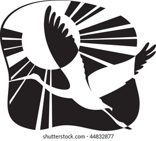silhouette of flying stork