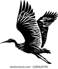 Silhouette of flying stork. Flying bird. Silhouette vector..