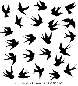 Silhouette of flying swallow birds collection