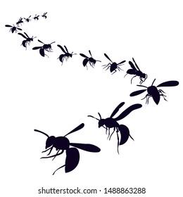 silhouette of a flying wasp, bees