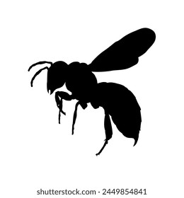 silhouette of flying wasp vector illustration, side view