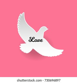Silhouette of a flying white dove. Wedding illustration, Valentine's day greeting card.