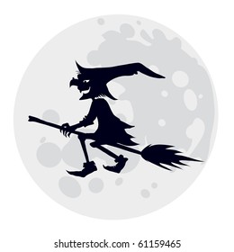 Silhouette of flying witch, illustration for Halloween holiday