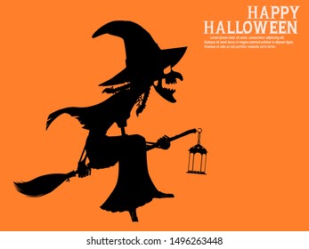 Silhouette of flying witch on transparent background
