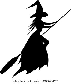 Silhouette of the flying witch. Vector illustration for halloween design