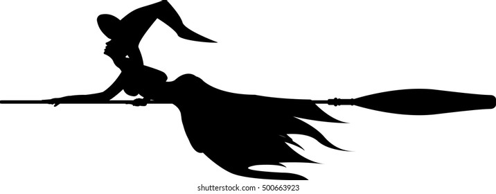 Silhouette of the flying witch. Vector illustration for halloween design