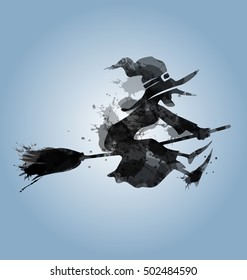 Silhouette of a flying witch. Vector illustration