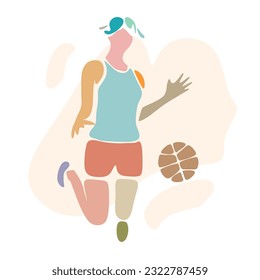 Silhouette of flying woman with ball. Basketball or volleyball female player. Sketch doodle style illustration