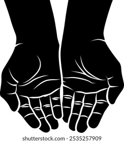 silhouette of folded in handful hands . Vector illustration