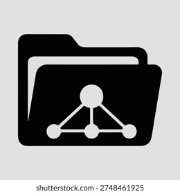 Silhouette of a folder with a data network connection symbol on it. The image represents data storage, cloud computing, database or general computer networks. Flat design for icons, web design or presentation graphics.