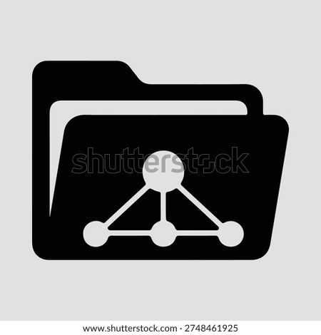Silhouette of a folder with a data network connection symbol on it. The image represents data storage, cloud computing, database or general computer networks. Flat design for icons, web design or presentation graphics.