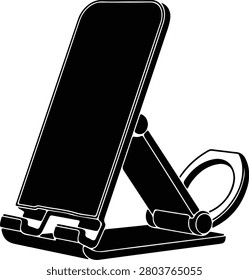 Silhouette folding adjustable smartphone holder stand black outline vector design