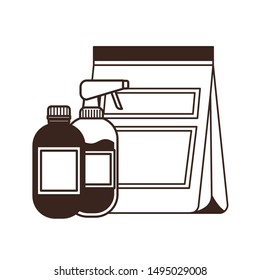 silhouette of food bag and containers for pet grooming