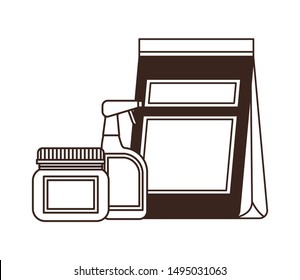 silhouette of food bag and containers for pet grooming