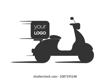 Silhouette of food delivery motorcycle, logo for home delivery, home service.