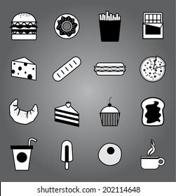 silhouette food flat icon, vector set