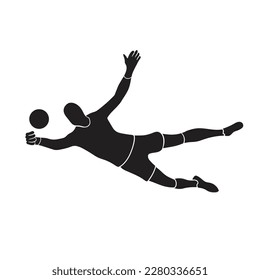 Silhouette football goalkeeper is jumping for the ball Soccer on a white background. Vector illustration