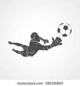 Silhouette football goalkeeper is jumping for the ball Soccer on a white background. Vector illustration.