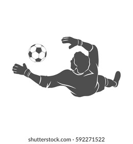 Silhouette football goalkeeper is jumping for the ball Soccer on a white background. Vector illustration.