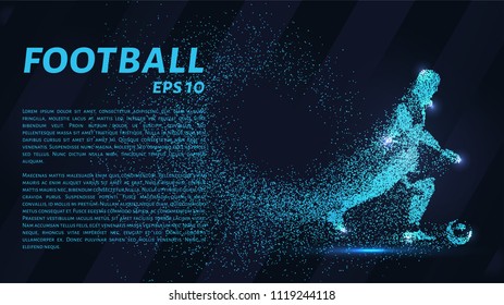 Silhouette of a football player from the particles. The player consists of small circles