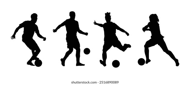 Silhouette football players collection vector illustration. 