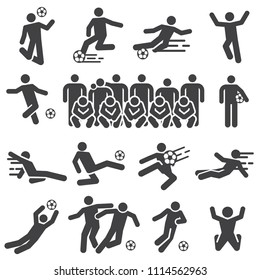 Silhouette football and soccer action shots vector icon set. Team players photo.