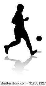 silhouette of a football or soccer player on a transparent background, vector