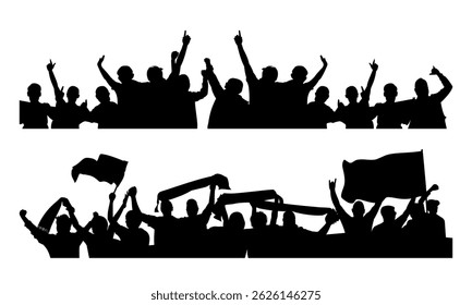 Silhouette of a football supporter.  A crowd of people silhouette vector illustration.